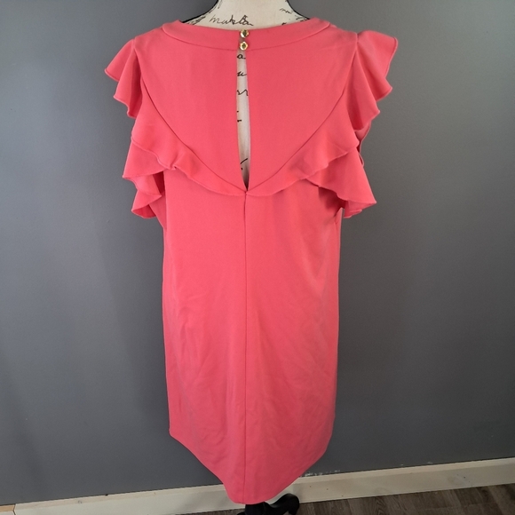 Vince Camuto Pink Scuba Crepe Notch-neck Ruffle Sleeve Shift Dress Size 16 - Picture 2 of 7
